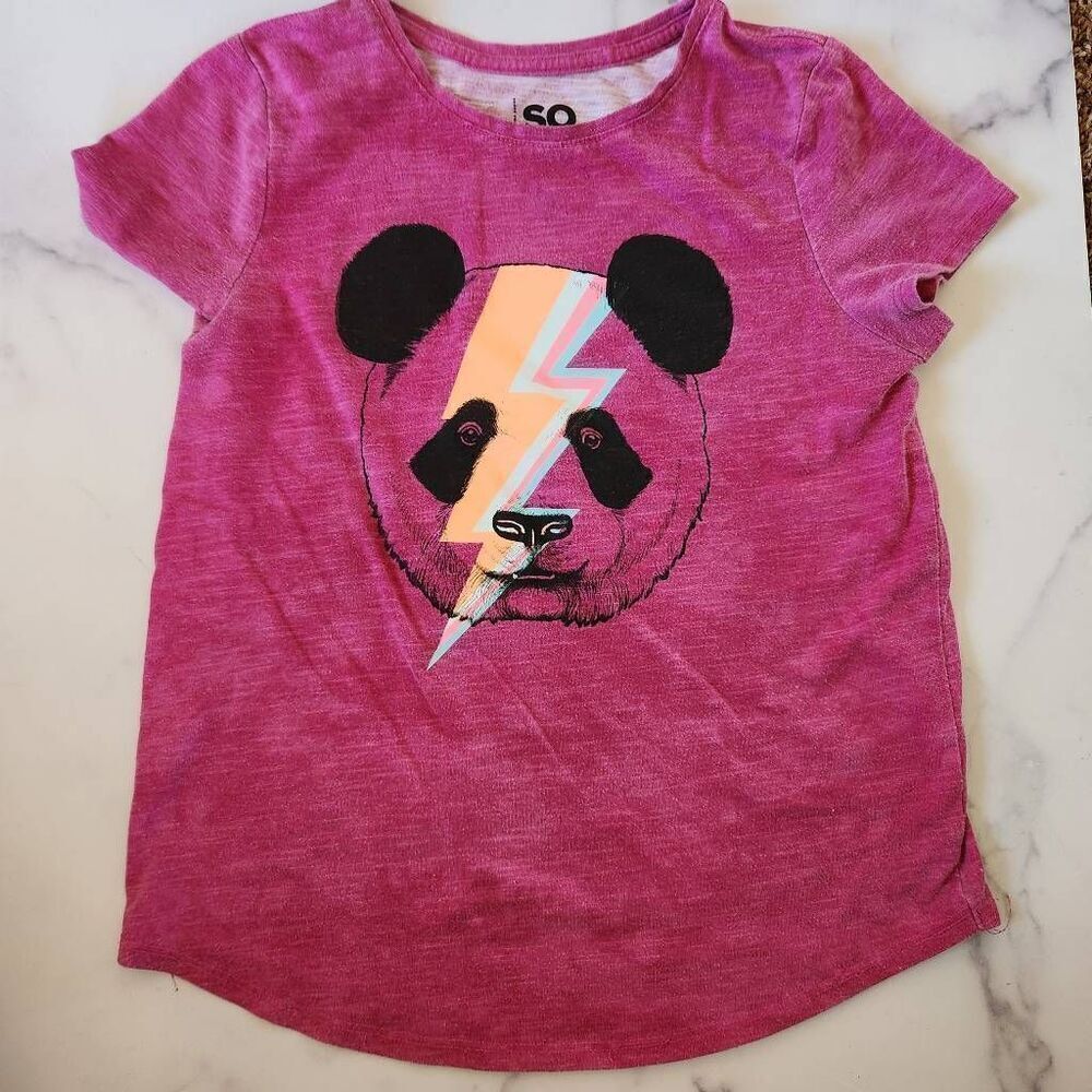 So the favorite tee girls large 10-12 panda bear lightning bolt neon fuchsia t-s